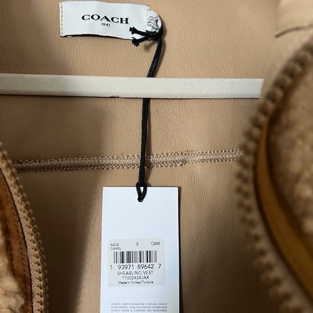 Coach Shearling Leather Tan Vest Jacket Outerwear BNWT - Picture 6 of 12